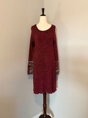 ABLE Rishu Waffle Thermal Knit Boho Cuff Dress - Burgundy Red - Size XL